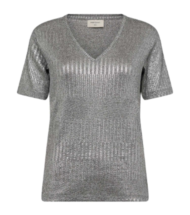 Freequent Rib tee w silver look Medium grey mel w. silver