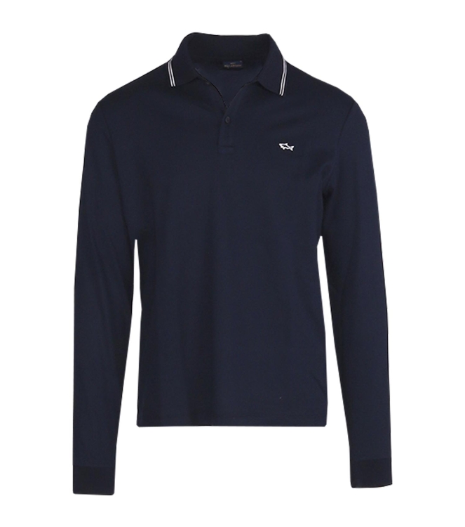 Paul and Shark Cotton pique polo w.shark badge 013 Dark blue