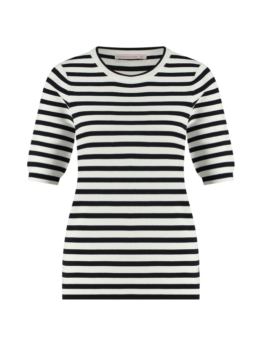 Studio Anneloes Luna stripe short slv pullover 1169 off white/dark blue