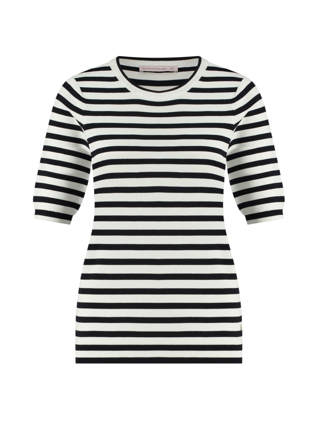 Studio Anneloes Luna stripe short slv pullover 1169 off white/dark blue
