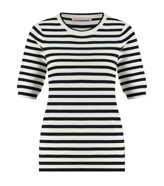 Studio Anneloes Luna stripe short slv pullover 1169 off white/dark blue