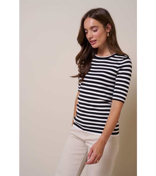 Studio Anneloes Luna stripe short slv pullover 1169 off white/dark blue