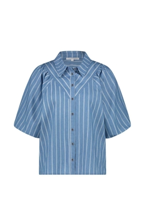 Tramontana Chambray Striped Blouse 000043 Light indigo denim