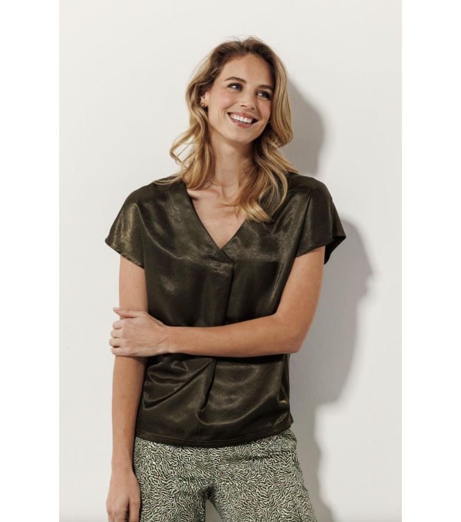 Tramontana Crinkled Satin Top 006195 Jungle green