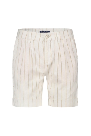 Red Button Cleo short cotton linen stripe Dark sand