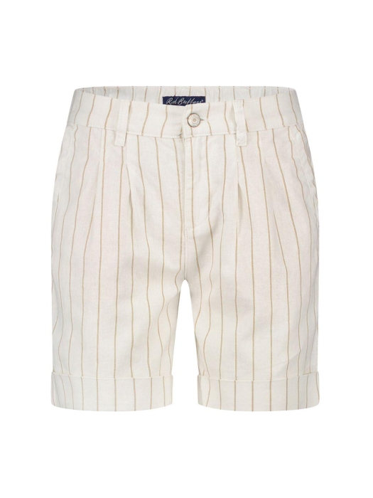 Red Button Cleo short cotton linen stripe Dark sand