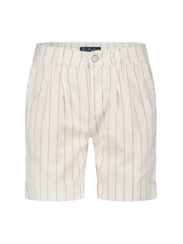 Red Button Cleo short cotton linen stripe Dark sand