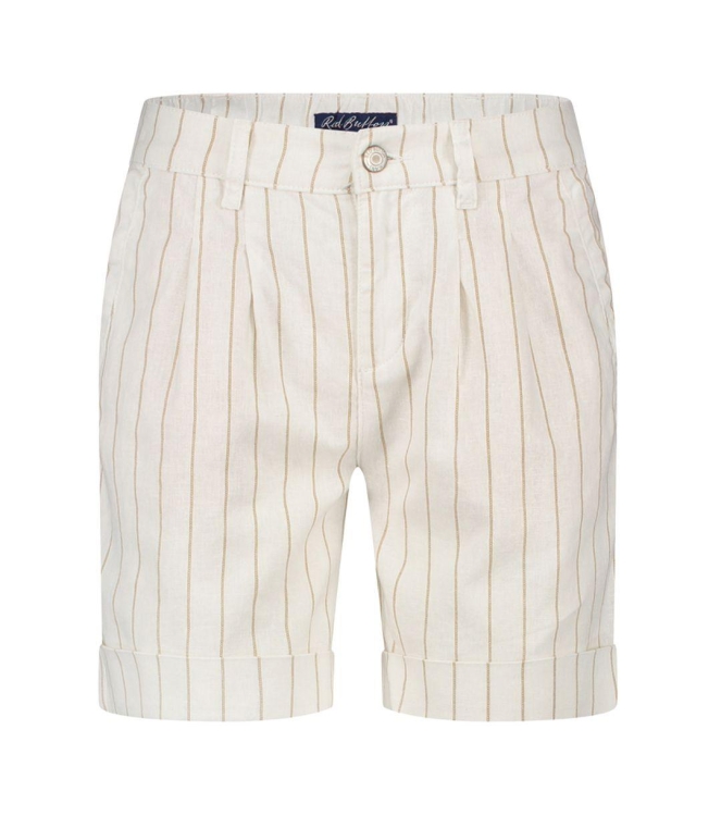 Red Button Cleo short cotton linen stripe Dark sand