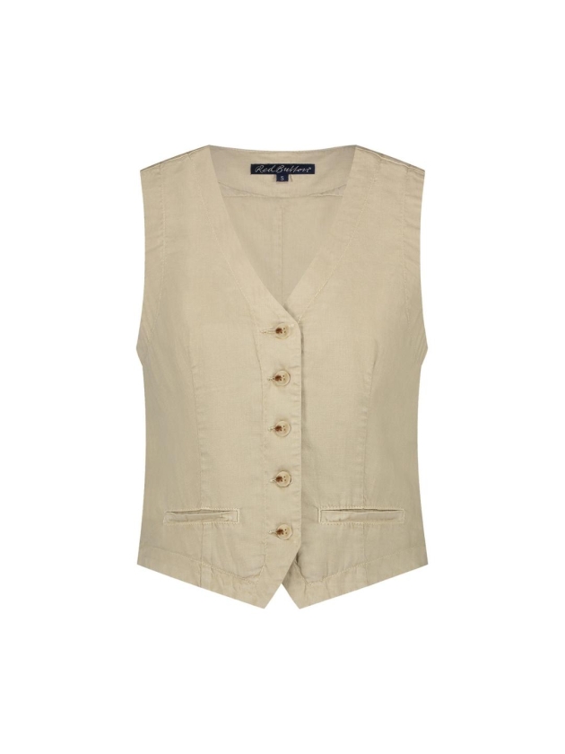 Red Button Waistcoat cotton linen Pebble