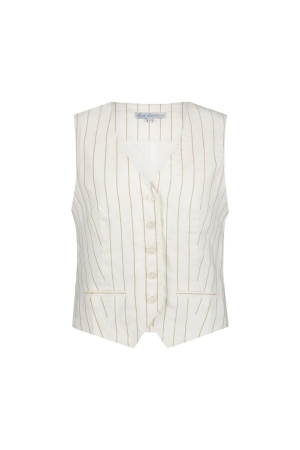 Red Button Waistcoat cotton linen stripe Dark sand