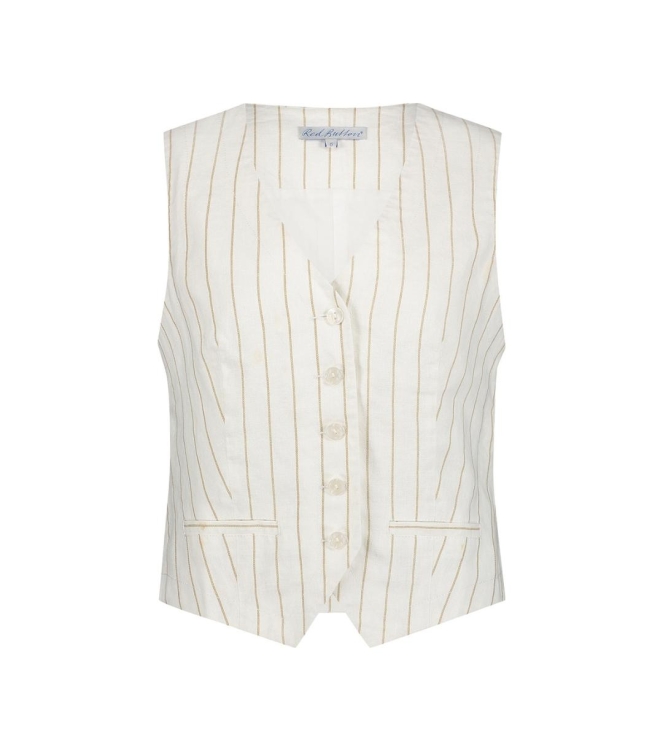 Red Button Waistcoat cotton linen stripe Dark sand