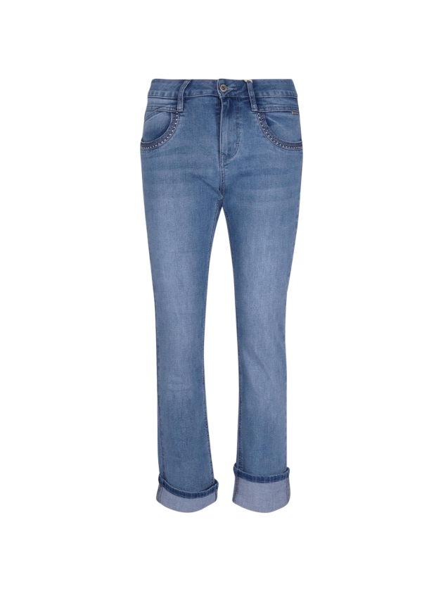 Red Button Kate denim & embroid. pockets Stoneused