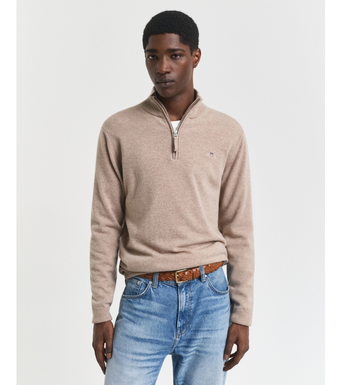 Gant Superfine Lambswool Half-Zip Sweater 295 dk. sand melange