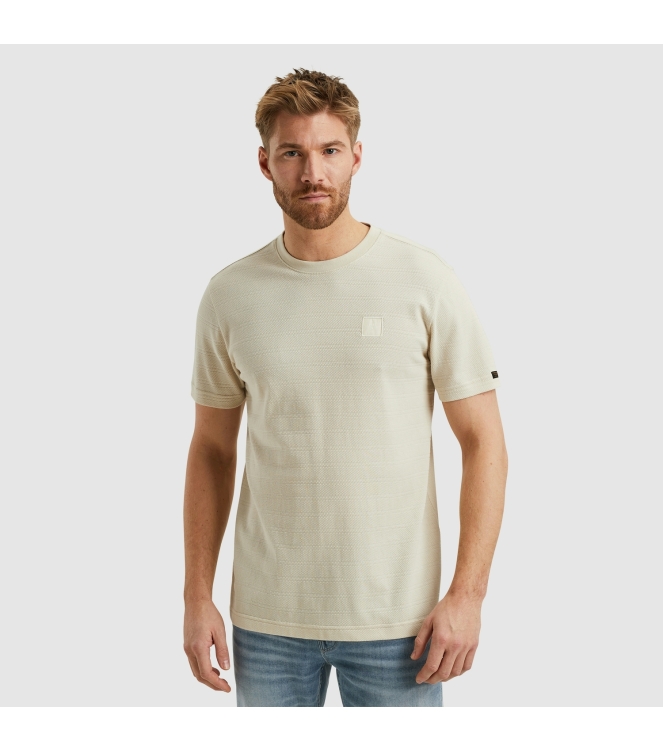 PME Legend Short sleeve r-neck jacquard strip 7013 Bone white