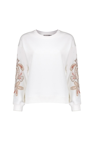 Geisha Sweater embroiderd sleeves 010 Off white