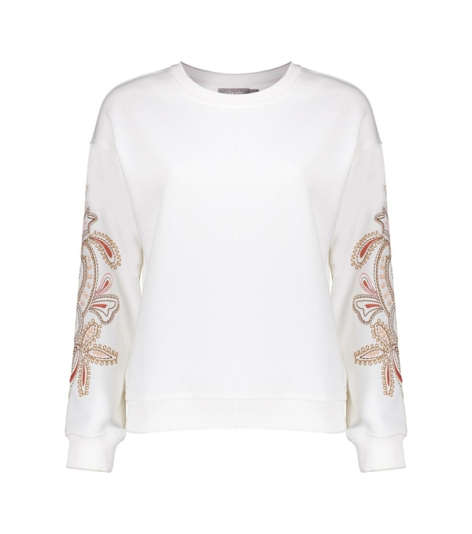 Geisha Sweater embroiderd sleeves 010 Off white