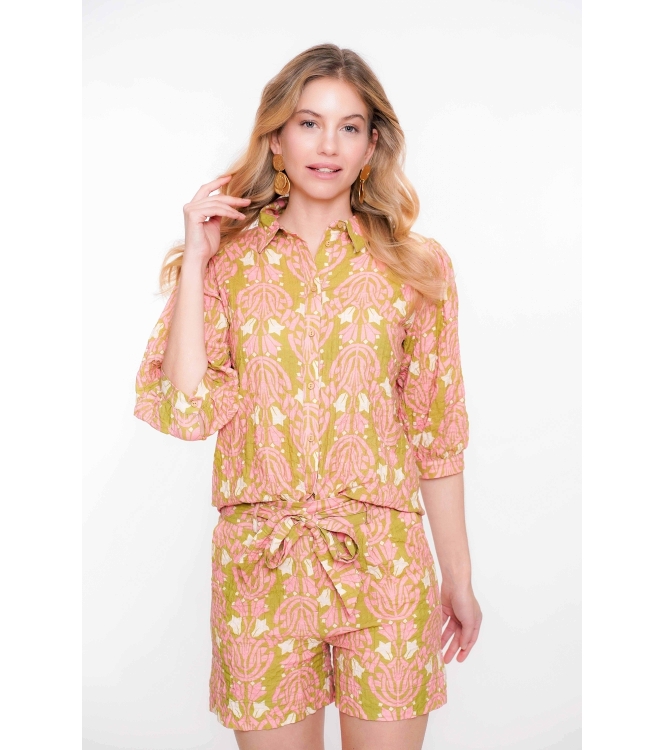 Geisha Blouse 530 Green/pink
