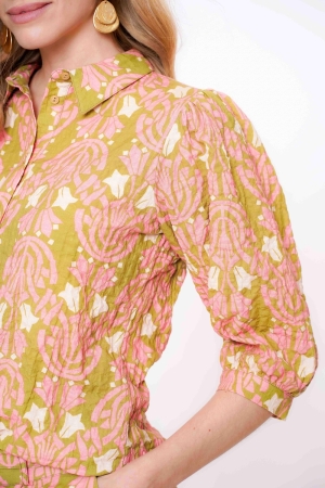 Geisha Blouse 530 Green/pink