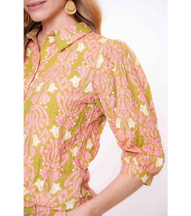 Geisha Blouse 530 Green/pink