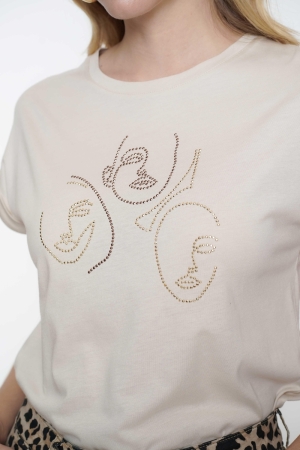 Geisha T-shirt faces studs 720 Sand