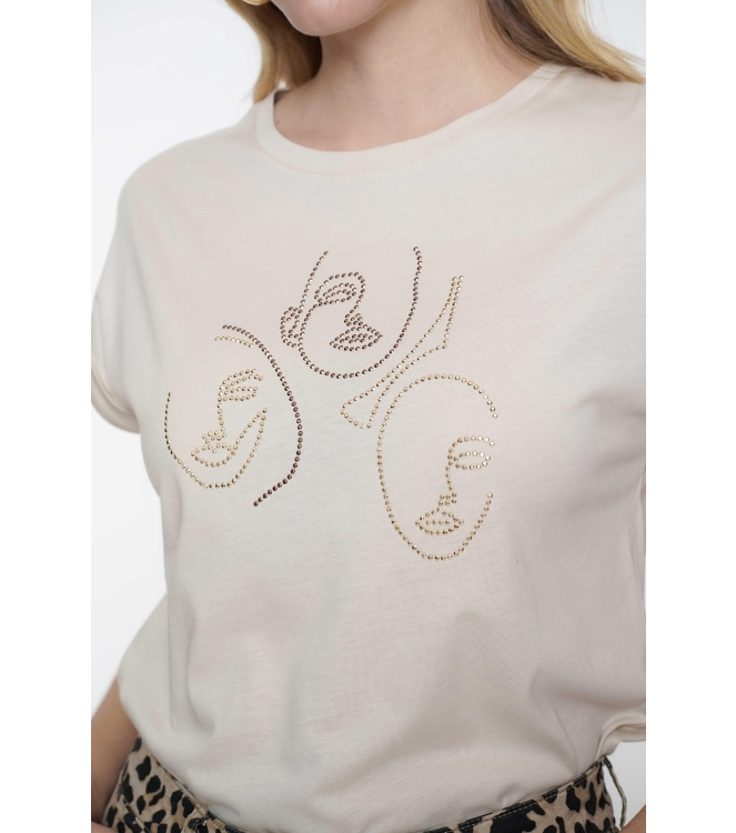 Geisha T-shirt faces studs 720 Sand