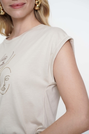 Geisha T-shirt faces studs 720 Sand