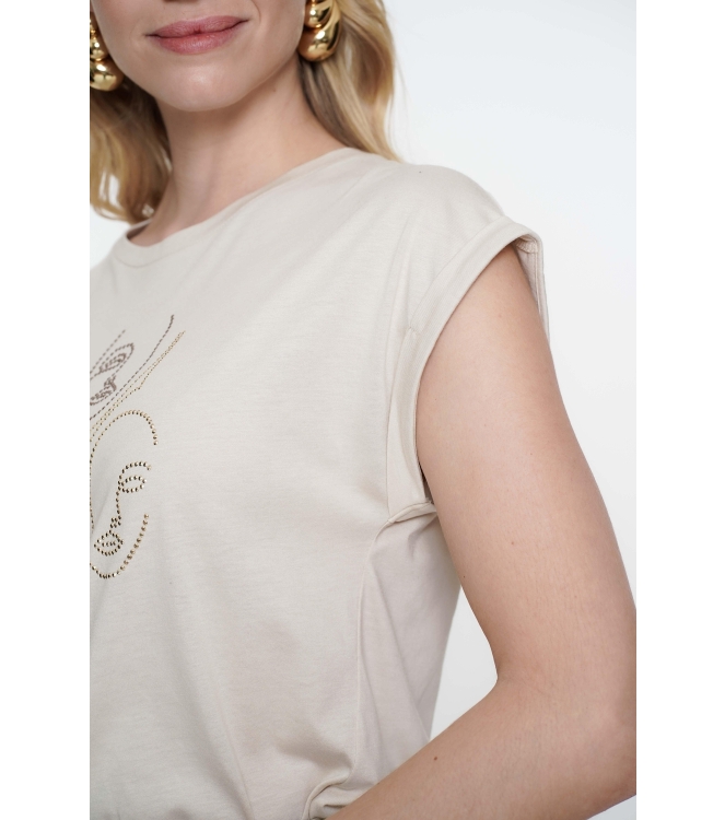 Geisha T-shirt faces studs 720 Sand