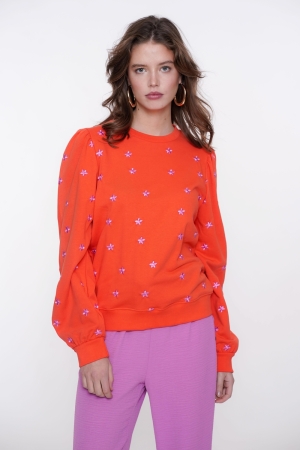 Geisha Sweater embroiderd flowers 220 Coral/pink