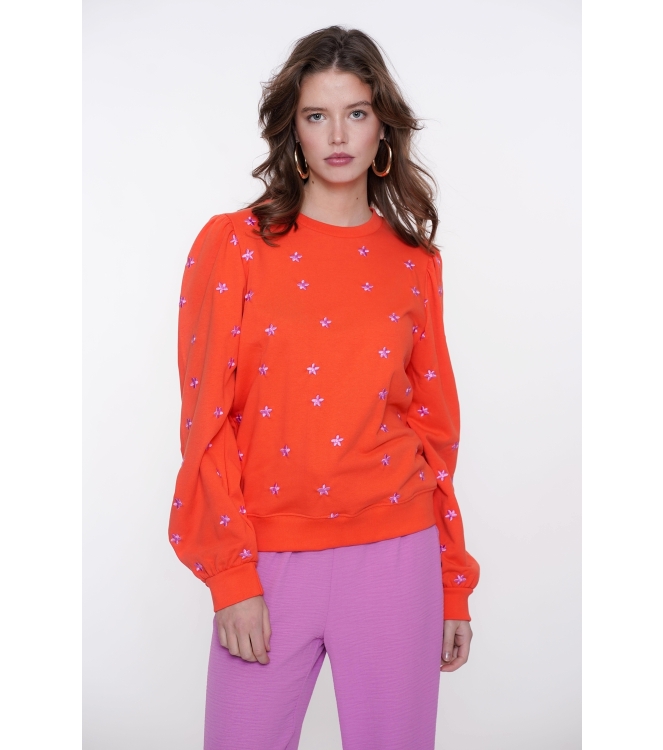 Geisha Sweater embroiderd flowers 220 Coral/pink
