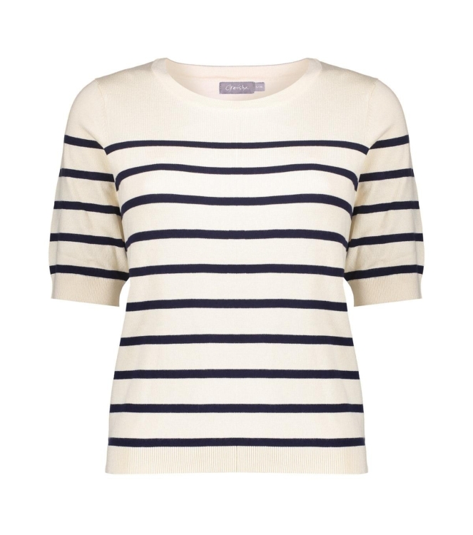Geisha Pull stripe short sleeves 10 Offwhite/navy