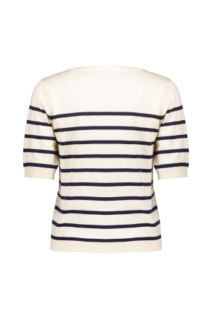 Geisha Pull stripe short sleeves 10 Offwhite/navy