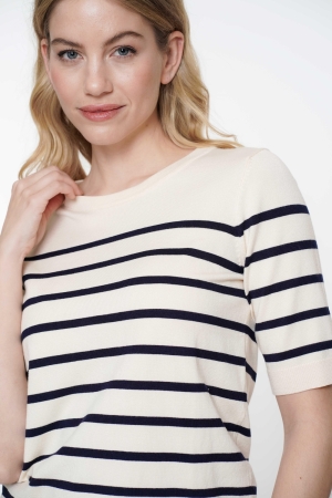 Geisha Pull stripe short sleeves 10 Offwhite/navy