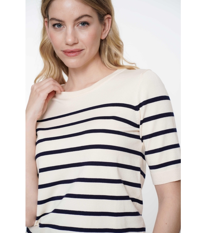 Geisha Pull stripe short sleeves 10 Offwhite/navy