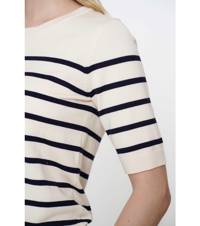 Geisha Pull stripe short sleeves 10 Offwhite/navy