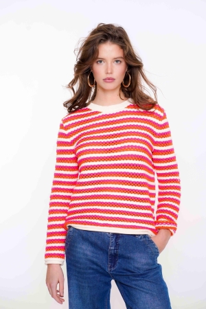 Geisha Pullover ajour stripes 250 Orange