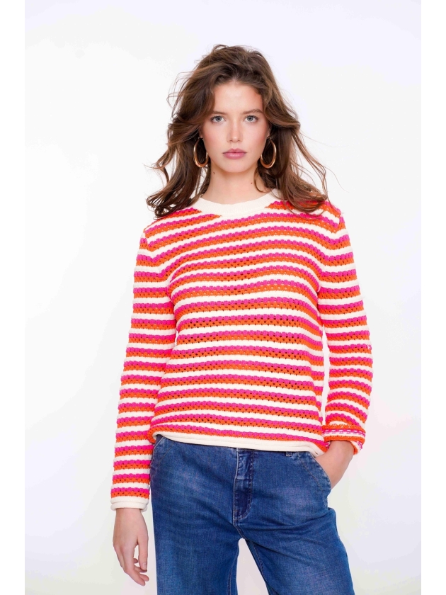 Geisha Pullover ajour stripes 250 Orange