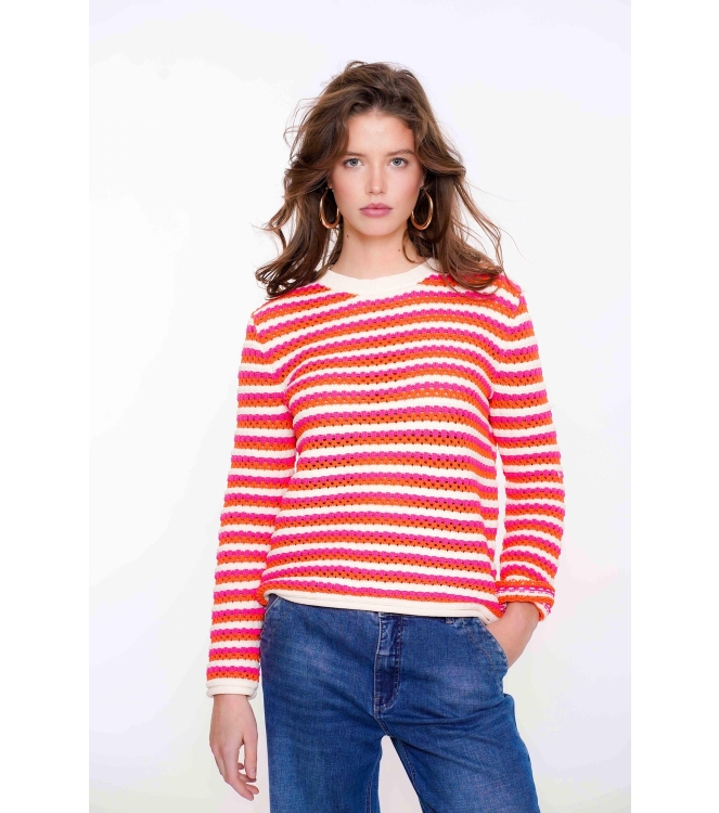 Geisha Pullover ajour stripes 250 Orange