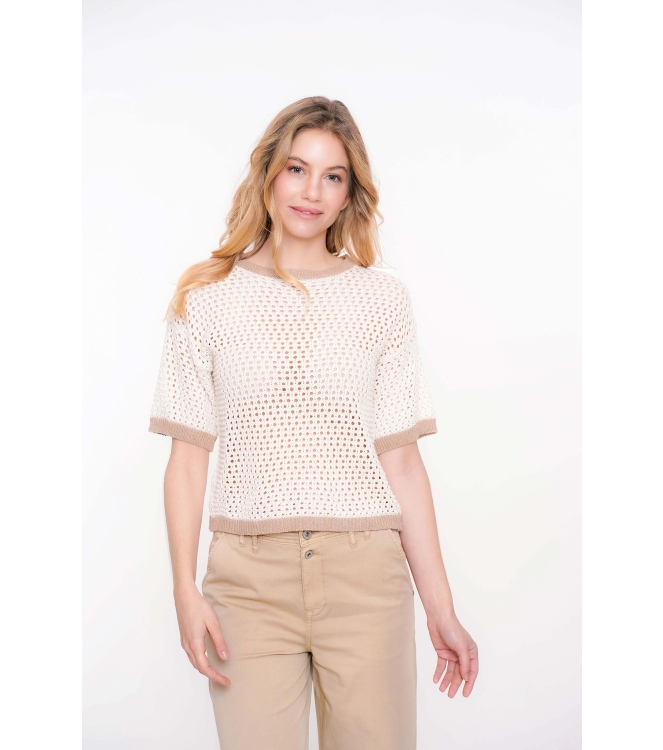 Geisha Pullover crochet 2 colors 010 Off white