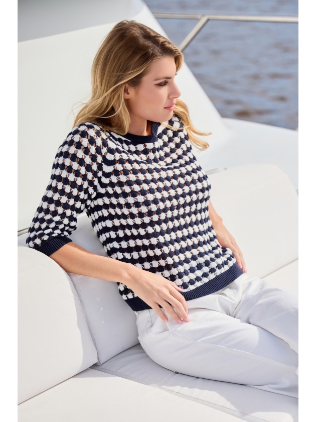 Monari Pullover 798 Deep ocean ringel