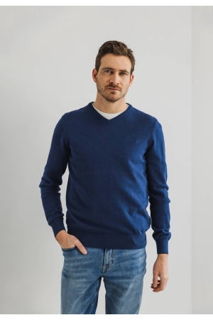 State of Art Pullover V-Neck Plai Kobalt