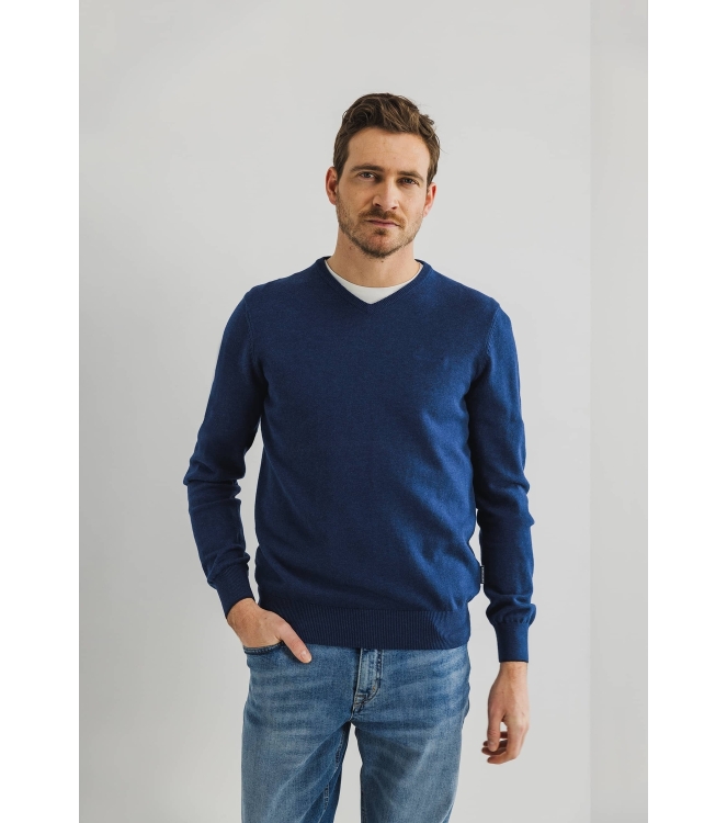 State of Art Pullover V-Neck Plai Kobalt