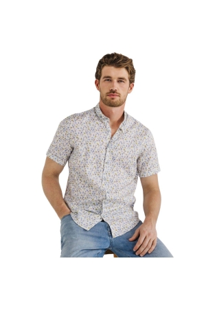 State of Art Shirt SS Print Twill wit dessin