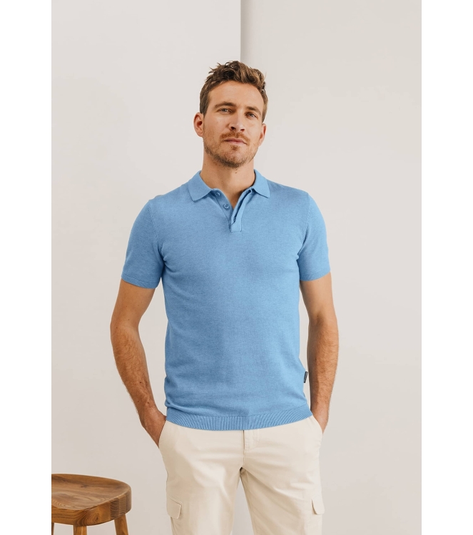 State of Art Poloshirt Knitted SS Grijsblauw