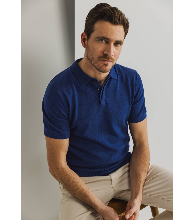 State of Art Poloshirt Knitted SS Kobalt