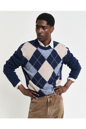 Gant Argyle Crew Neck Sweater 433 evening blue