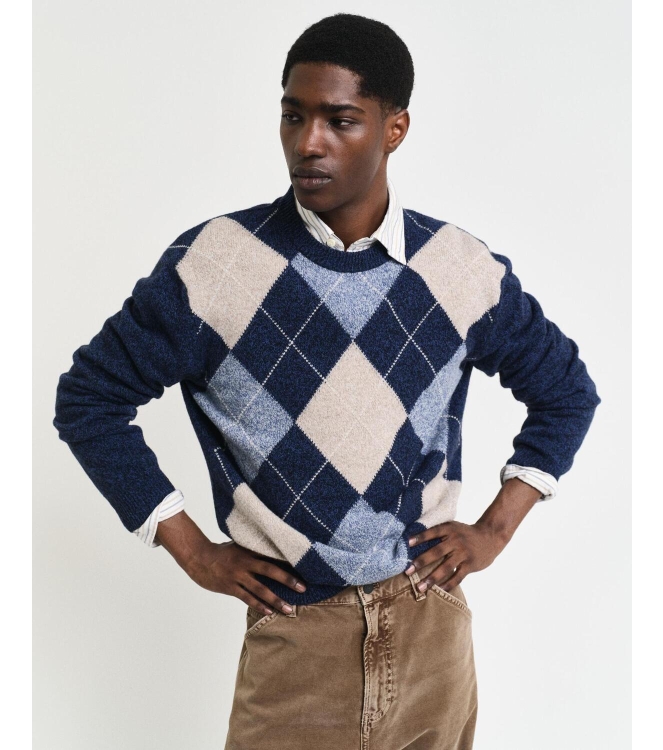Gant Argyle Crew Neck Sweater 433 evening blue