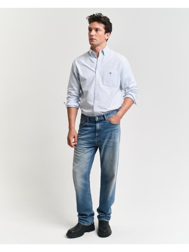 Gant Regular Fit Banker Stripe Classic Oxford Shirt 455 light blue
