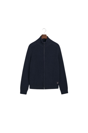 Gant Textured Wool Blend Zip Cardigan 433 evening blue