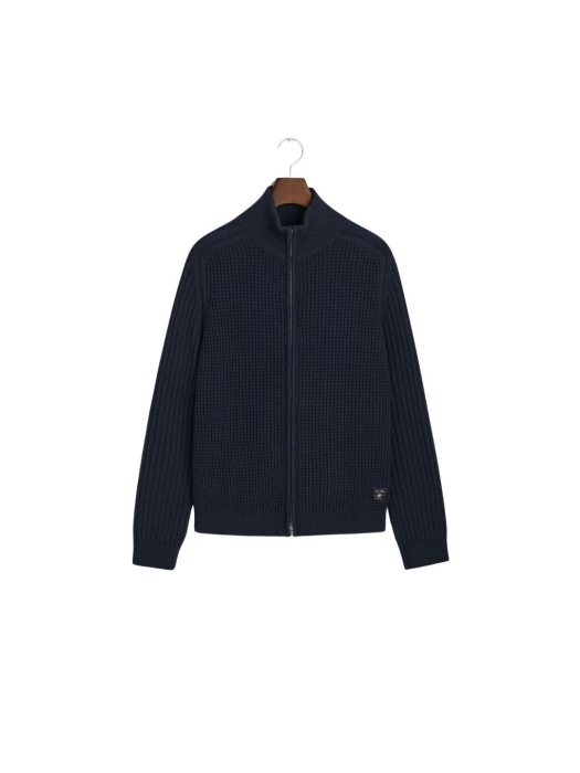 Gant Textured Wool Blend Zip Cardigan 433 evening blue