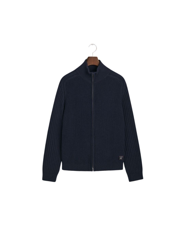 Gant Textured Wool Blend Zip Cardigan 433 evening blue
